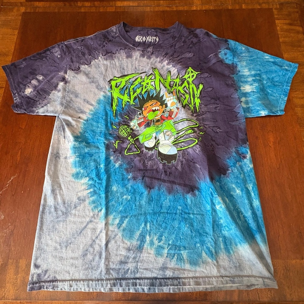 Rico Nasty Graphic Tie Dye T Shirt Rap Tee Blue Purple Acid Wash Large